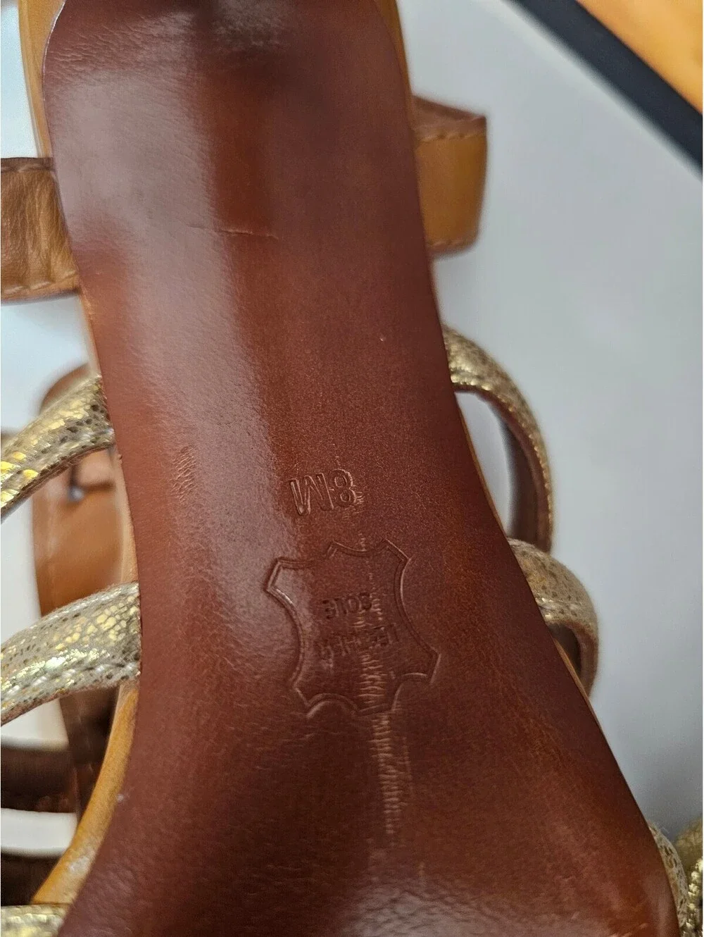Tory Burch Heels Tan Womens 8 Leather Strappy Gold Accents